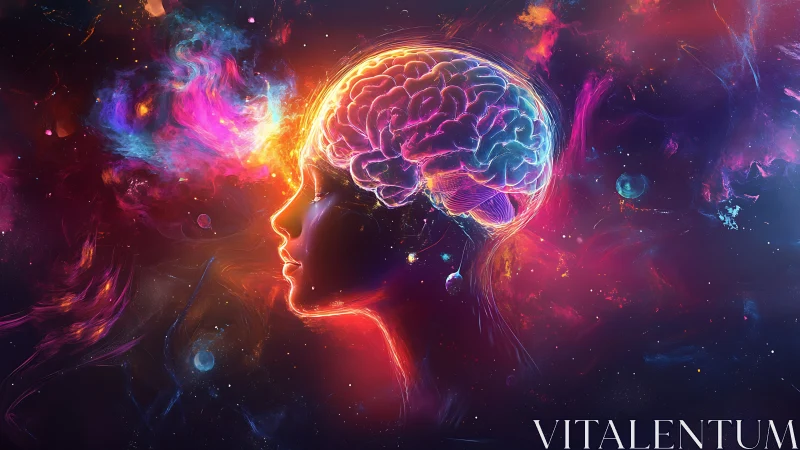 Neon mindscape silhouette dreaming through a cosmic aurora.