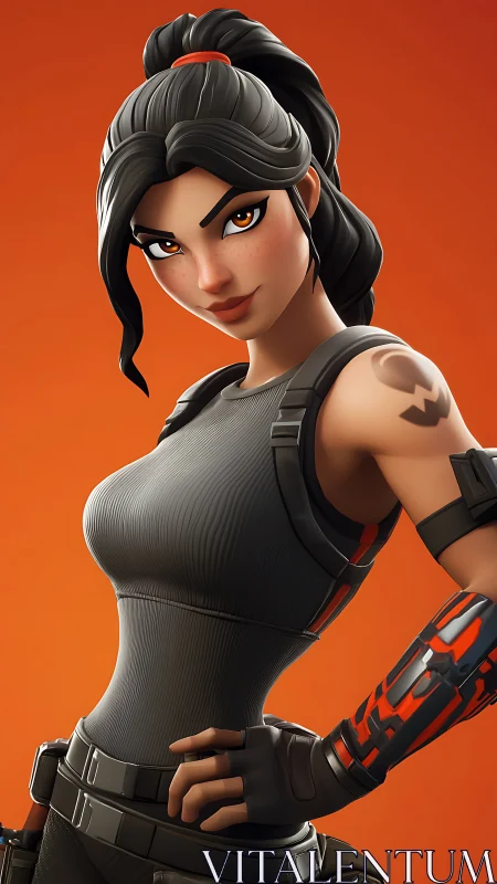 Stylized female game character in tactical outfit poses