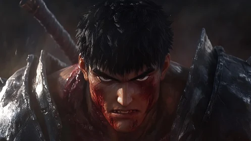 Battle-worn warrior portrait in cinematic digital rendering.