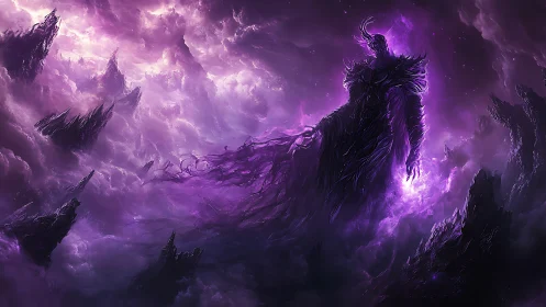 Voidborne entropy titan in turbulent amethyst stormfields.