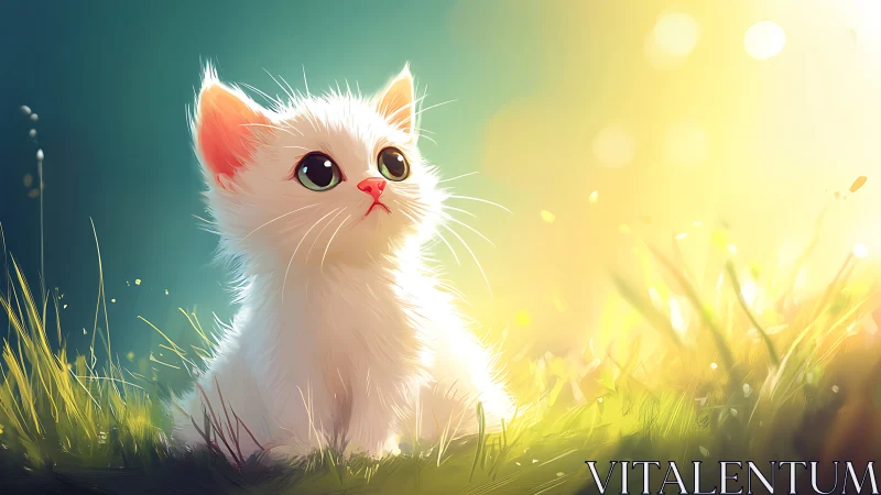 Luminous White Feline with Volumetric Fur Rendering in Warm Golden Backlighting Environment