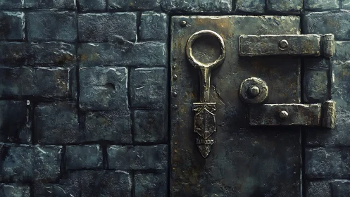 Weathered stone door holds a heavy key of quiet mystery