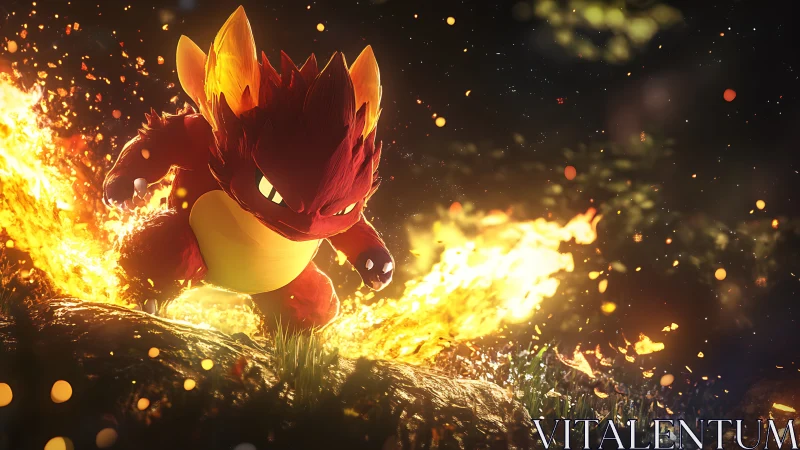 Incandescent Fox Character Engulfed in Radiant Flame Effects