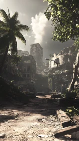 Post-urban tropical ruin corridor under volumetric daylight.