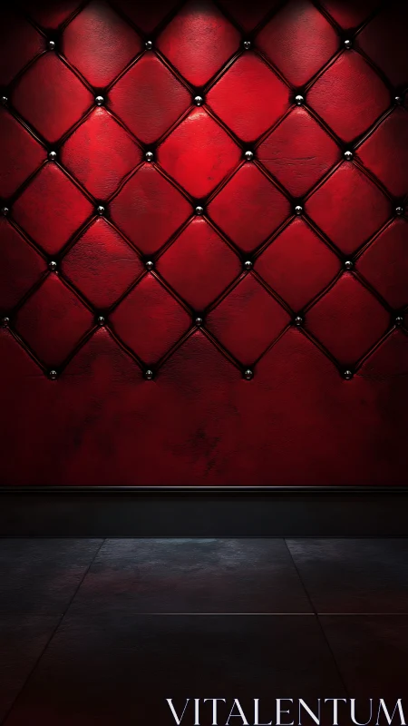 Red padded wall and dark tiled floor under low lighting