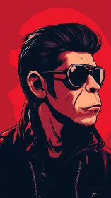 Anthropomorphic chimpanzee portrait wearing sunglasses and jacket