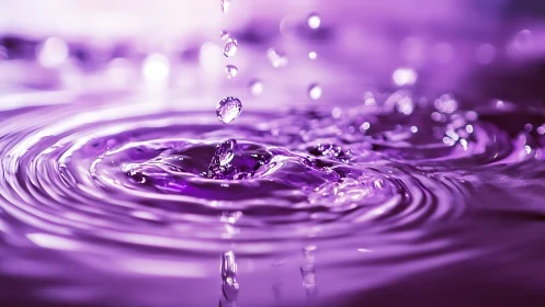 Violet water droplet ripples with soft, dreamy glow.