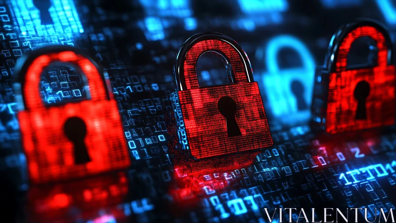 Red digital padlocks over binary code symbolizing data security