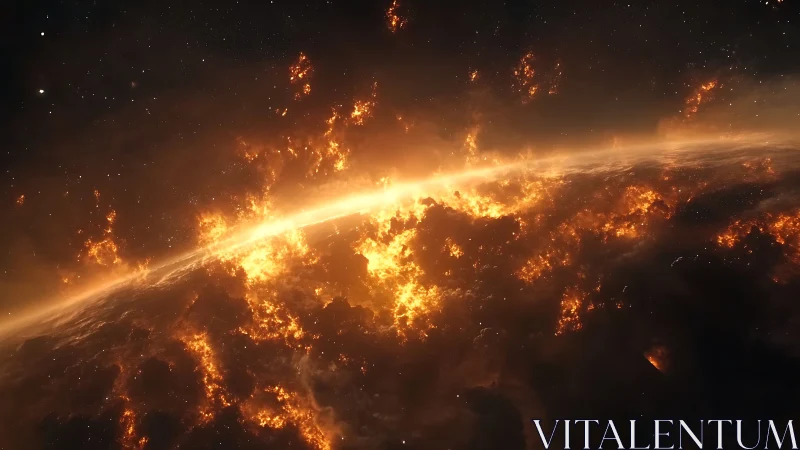 Planetary surface burns with widespread orbital firestorm