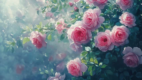 Dreamy Abundance of Blooming Pink Roses in Soft Light