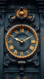 Gleaming antique clock face tells time with ornate golden grace
