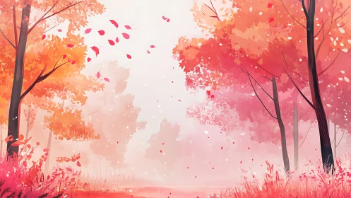 Autumnal Arboreal Landscape with Gradient Foliage Fall.