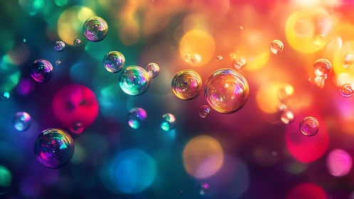 Spectral soap bubbles against defocused bokeh gradient background