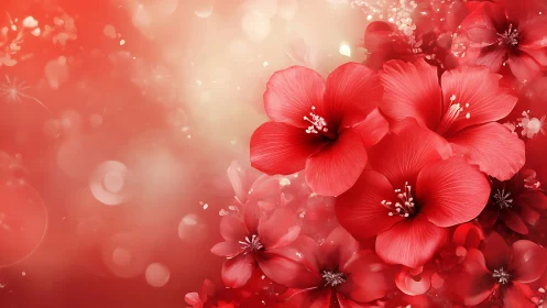 Red Hibiscus Flowers with Blurred Background and Bokeh Effect
