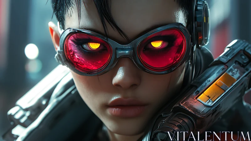 Cybernetic operative with red HUD goggles and illuminated optics