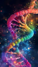 Chromatic DNA double helix rendered with volumetric bokeh lighting