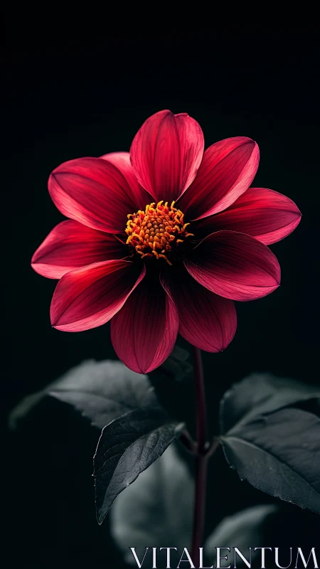 Crimson Dahlia Against Dark Background.