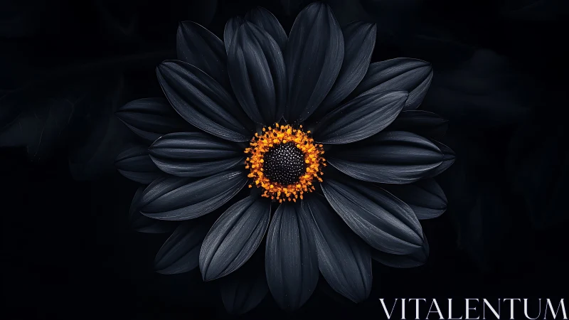 Black Daisy with Radiant Orange Center Against Dark Background