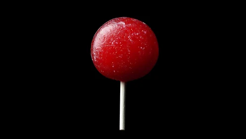 Red Lollipop Against Black Background.