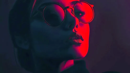 High-contrast neon side lighting sculpts stylized portrait geometry