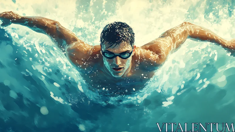 Powerful butterfly stroke across vivid turquoise waves.