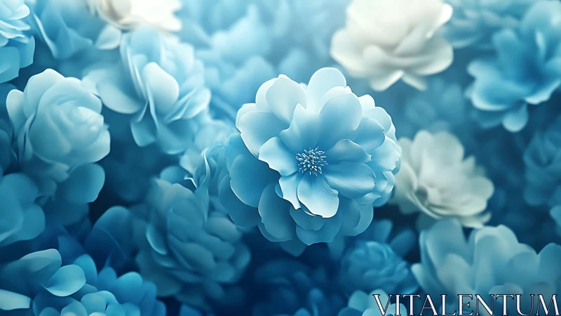 Cerulean Petals: Whispered Blooms in Soft Azure Solitude.