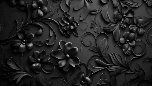 Embossed Black Floral Relief Pattern.
