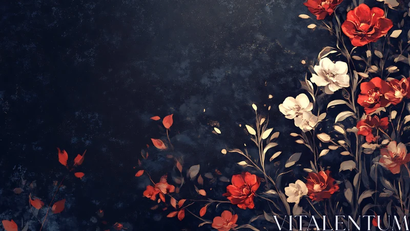 Floral Garden Against Dark Navy Base.