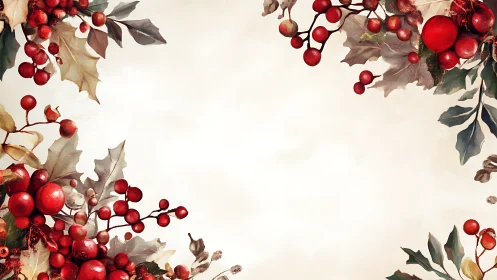Watercolor holly berry frame surrounds negative space for text