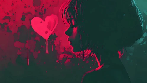 Bleeding Heart Abstract. Dark Teal Contrast.