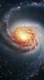 Spiral galaxy core glows with golden dust and star fields.