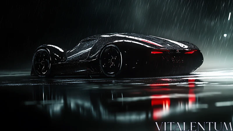 Midnight hypercar streaking through neon rain and shadow.
