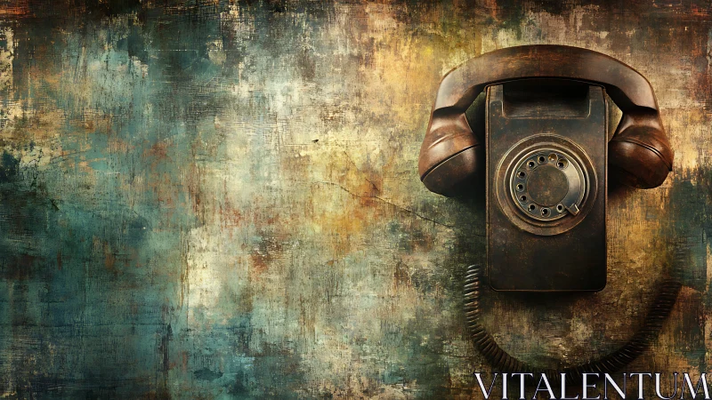 Vintage rotary telephone on distressed textured background.