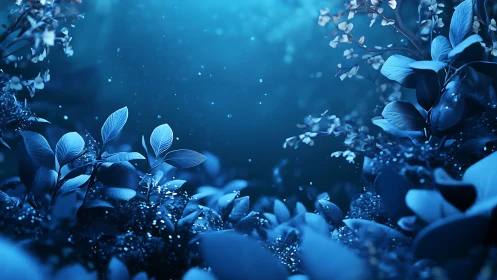 Bioluminescent blue foliage rendered in immersive depth of field