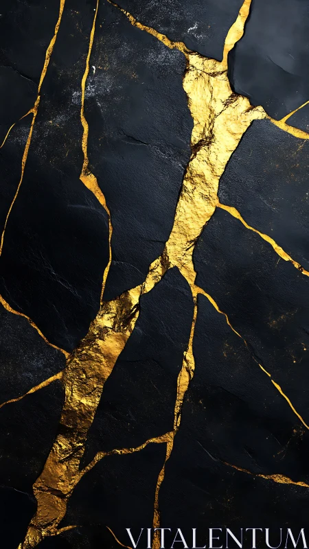 Black stone surface with bold gold crack pattern detail.