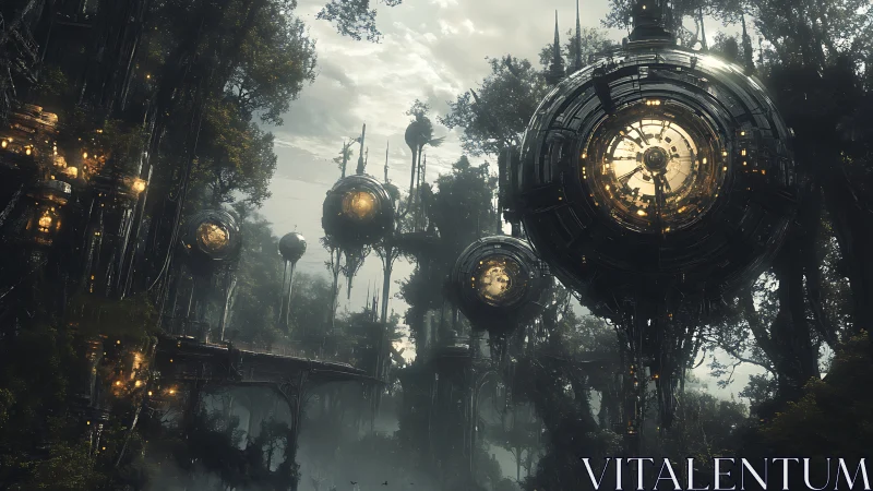 Misty forest orbs glowing with gentle futuristic mystery.