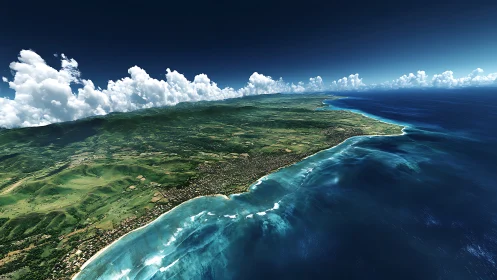 Emerald Isle Crowned in White: Tropical Paradise Curves Against Ocean's Deep Blue.