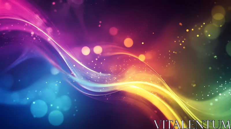 Colorful abstract light waves on dark gradient background.