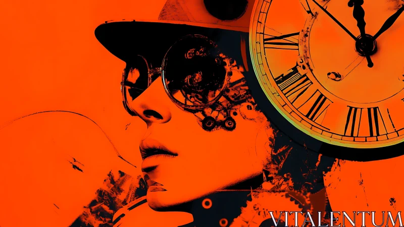 Surreal steampunk portrait fuses human poise with relentless time