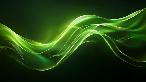 Fluorescent green light waves on dark gradient background