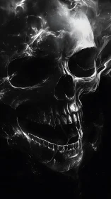 Translucent spectral skull emerges from swirling darkness