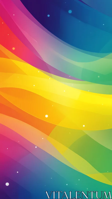 Prismatic wave ribbons drift through a glittering rainbow night.