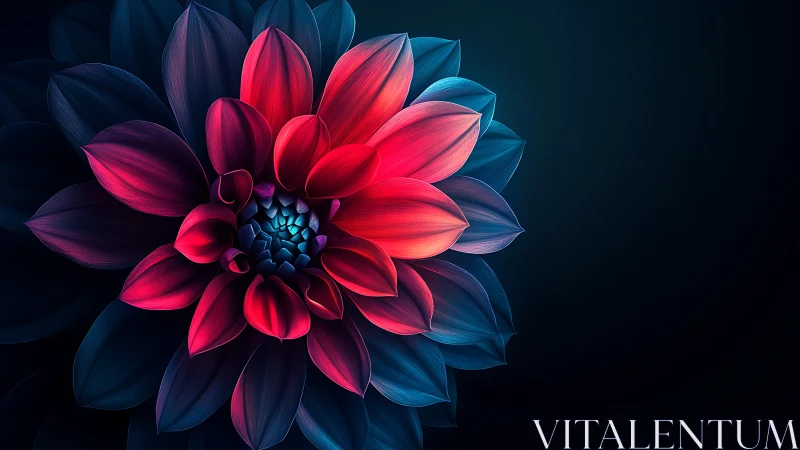 Neon Dahlia Bloom Against Deep Blue Gradient.