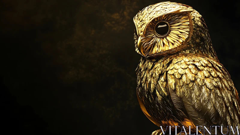 Specular-rendered golden owl sculpture in cinematic chiaroscuro.