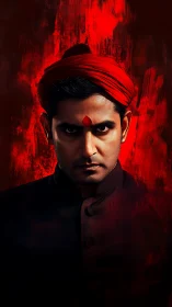 Intense red portrait of a determined man in rich shadows.