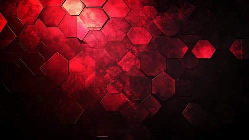 Red Hexagonal Abstract Background with Grunge Texture Design.