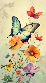Gentle butterflies dancing over bright wild garden blooms.