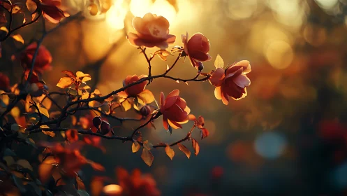 Backlighting Illuminates Rose Florets with Warm Aureate Luminescence.