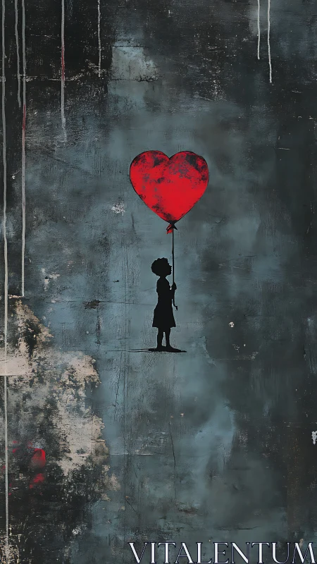 Child Silhouette Ascending with Red Heart Balloon
