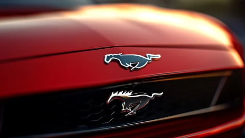 Sleek red sports car grille isolates metallic emblem in bokeh